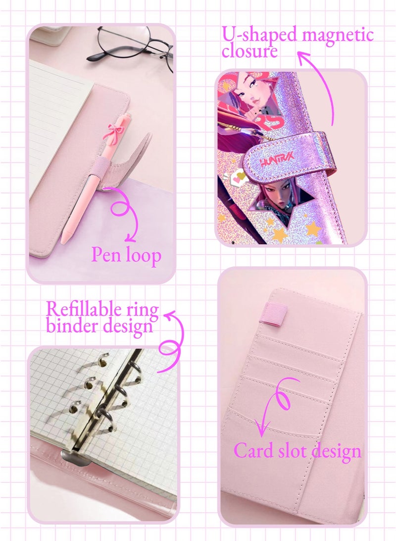 K-pop Demon Hunters Anime Stationery & Accessories Gift Bundle for Girls — Notebook, Bow Gel Pen, Cute Bracelet, Acrylic Keychain, Button Badge - Image 3